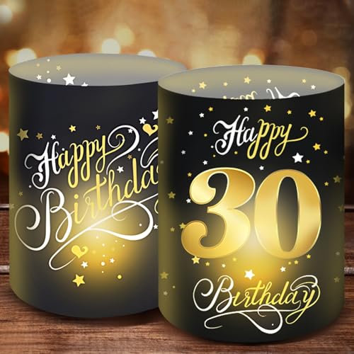 Moorle 12 Windlicht Tischdeko 30 Geburtstag, 30 Jahre Happy Birthday Tischdekoration, Deko 30. Junge, Geburtstag Tischdeko Mädchen, Windlichter Deko für Teelichter oder Kerzen
