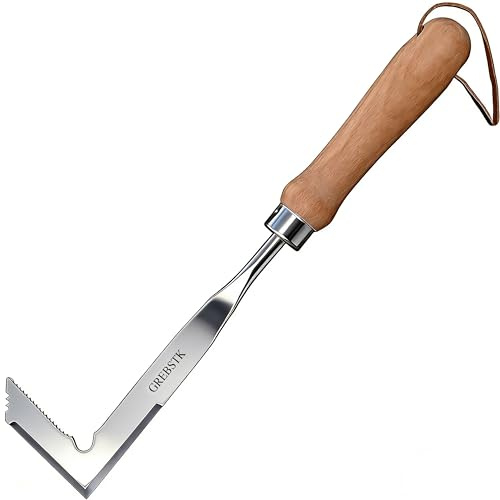 GREBSTK Crack Weeder Spalt Unkraut Werkzeug Edelstahl Manuelle Unkraut Buche Griff Gartenwerkzeug 32cm