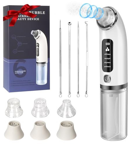 Hossom Mitesserentferner Porenreiniger Gesicht, 4 Modi Mitesser Entferner Porensauger mit 6 Saugspitzen und Sichtbarem Wassertank Sauger Nase Akne Pickelsauger, 65kpa Vakuumsauger Super Saugkraft