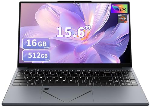 AocBook 15.6 Grey Laptop Ryzen 5 3500U (Up to 3.7GHz), 16GB DDR4 RAM, 512GB SSD, Portable Notebook with Adjustable Touchpad & Privacy Webcam Switch (16+512G)