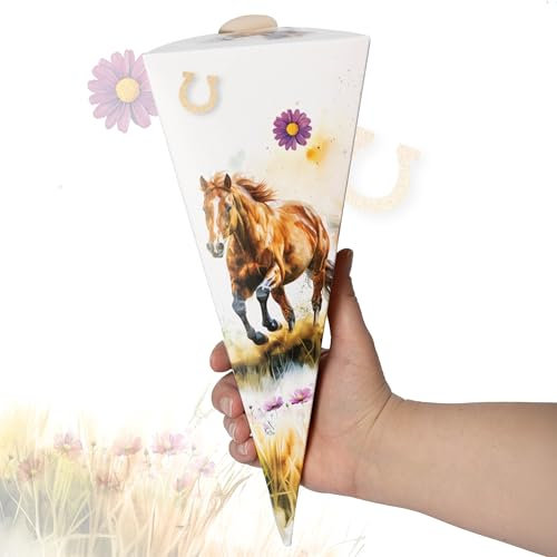 TOBJA Mini Schultüte für Geschwister Pferde Design, Zuckertüte Mädchen, perfekt für Süßigkeiten | Kleine Pferd Schultüte für Schwester