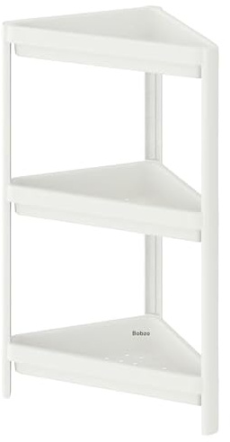 Bobzo 3-Tier Corner Bathroom Shelf Unit – White Plastic Freestanding Storage Rack for Shower, Small Bathrooms & Toiletries | 33x33x71cm | No Tools Needed, Waterproof with Drainage Holes