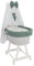 Wiklinopol Couffin Bébé avec Ciel de Lit – Berceau à roulettes en Osier avec Support – Ensemble Complet en Blanc avec 5 Pièces de Linge Nid d’Abeille Motif Faon Khaki