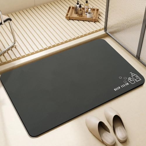 Quick Dry Bath Mat Non Slip Anti Mould, Diatom Mud Bathroom Shower Floor Mat, Absorbent Non Slip Thin Rubber Backing Ultra Thin Bathroom Rug Fit Under Door (Dark Gray, 45 * 70 cm)