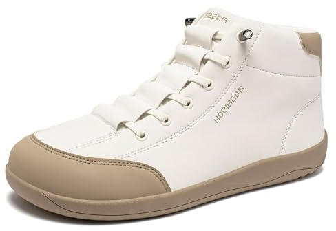 HOBIBEAR Leather Barefoot Boots Zero-Drop Wide Width Minimalist Shoes Unisex Mid Top Walking Boots(Beige Brown Women 11,Men 10)