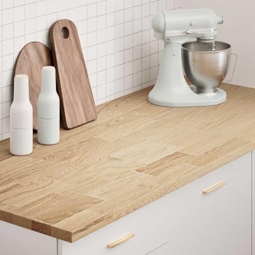 HETFTJN Eichenholz Küchenarbeitsplatte 140×63,5×2,7 cm, fein geschliffen, natürliche Maserung, robust, Küche Garage Wohnbereich