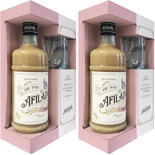 El Afilador - Crema de Licor con Orujo - Botella 700 ml + Vaso de Regalo - Textura cremosa y suave - 16% vol - Ideal para Regalo (Paquete de 2)