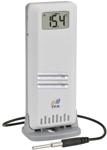 TFA Dostmann TFA-ID Temperatur-Luftfeuchtigkeit-Sender Ersatz-/Zusatzsender ID-A4, 30.3905.02, für TFA.me Stationen, zum Profi-Einsatz, wasserdichter Fühler, außen oder innen (Weiß mit Batterien)