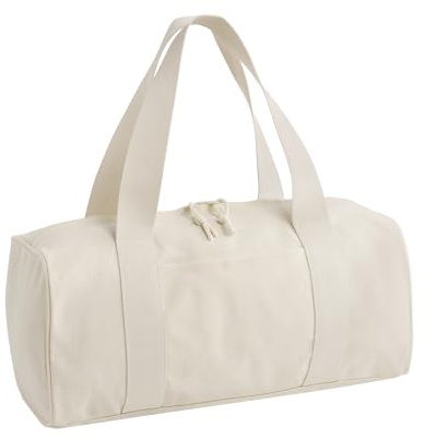 Bagbase Edit Reisetasche aus Segeltuch – Natur/Marineblau, recyceltes Polyester, Hauptfach mit Reißverschluss, Einschubfach vorne, weiche Gurtbandgriffe und Abreißetikett, hergestellt für