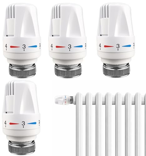 Lot de 4 robinets de chauffage M30 x 1,5 - Tête thermostatique avec réglage automatique - Position anti-gel pour le bureau et la maison