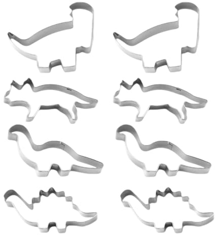 Formine per Biscotti, 8 Pezzi, Tema dei dinosauri, Set di Tagliabiscotti Acciaio Inox Modello Pasqua Uovo, Stampi Biscotti per Biscotti, Fondente, Torte