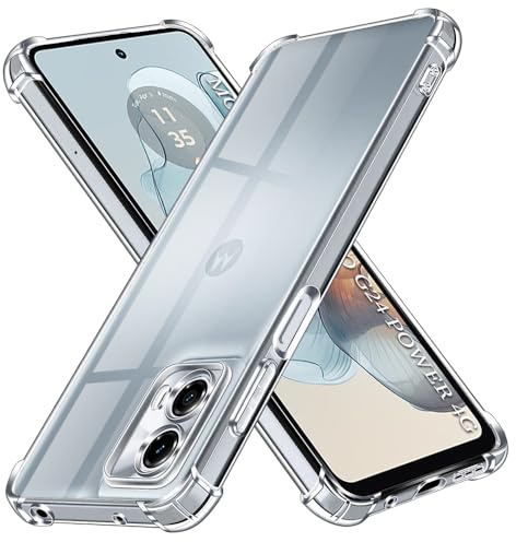 Techsuit für Motorola Moto G24 Power Hülle mit Soft Touch, Luftkissen Ecken, Nicht Vergilbendes Material, Kabelloses Laden Kompatibel, Stoßfest, Erhöhte Kanten, Shockproof Clear Silicone Series, Klar