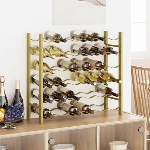 FWIKDUN Étagère à vin pour 36 bouteilles en métal doré, empilable pour 36 bouteilles, étagère en métal doré pour ranger et présenter votre collection de vin