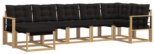 vidaXL Outdoor-Sofagarnitur mit Kissen 7 pcs Weiß und Schwarz, Moderne Loungemöbel für draußen, wetterfestes Sofa, Bequeme Sitzgelegenheit, minimalistisches Gartenmöbel