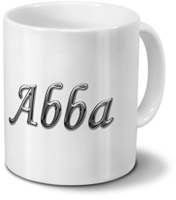 printplanet Tasse mit Namen Abba - Motiv Chrom-Schriftzug - Namenstasse, Kaffeebecher, Mug, Becher, Kaffeetasse - Farbe Weiß