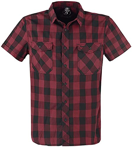 Brandit Roadstar Homme Chemise Manches Courtes Noir/Rouge 100% Coton Regular/Coupe Standard
