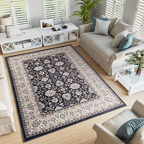 TAPISO Colorado Teppich Wohnzimmer Klassisch Kurzflor Orientalisch Schwarz Creme Beige Floral Ziegler Ornament Muster Orientteppich ÖKOTEX 180 x 250 cm