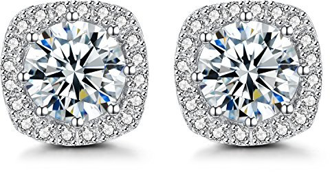 Ohrringe Weißvergoldete Ohrstecker, 925 Sterlingsilber Zirkonia-Ohrringe für Frauen und Mädchen