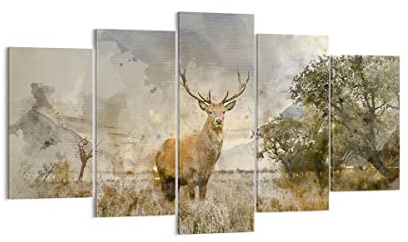ARTTOR Bilder auf Leinwand 160x85cm Wandbild Landschaften Natur - 3465 | Reh Mehrteilige Groß XXL Wanddekoration Wohnzimmer Schlafzimmer Küche Wanddeko Wand Kunstdruck Wandkunst Wall Decor ARTTOR