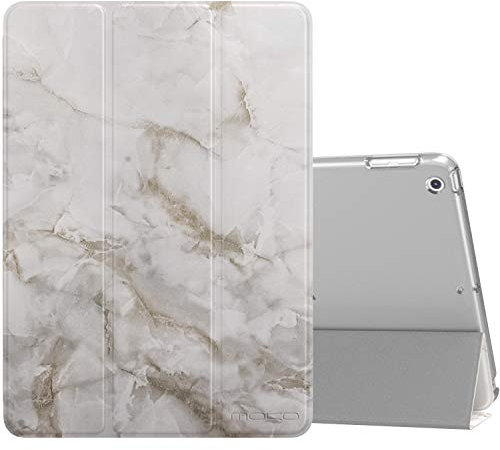 MoKo Hülle Kompatibel für 2018/2017 iPad 9.7 6./5. Generation, PU Leder Tasche Schutzhülle mit Translucent Rücken Deckel Auto Schlaf/Wach Funktion Perfekt für iPad 9.7 2018/2017 - Hellgrauer Marmor