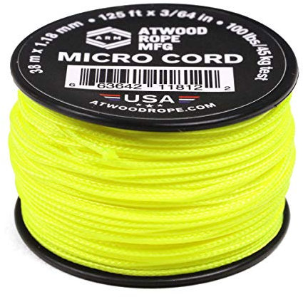 Atwood Rope MFG Tactical Nylon/Polyester Micro Utility Cord 1.18mm X 125ft Reusable Spool | Fishing Gear, Jewelry Making, Camping Accessories (Neon Yellow)
