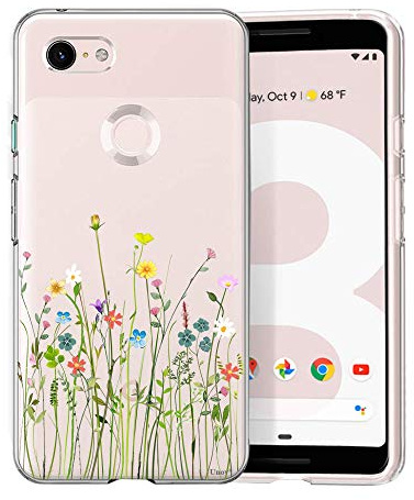 Unov Case Compatible with Pixel 3 Case Clear with Pattern Slim Protective Soft TPU Bumper Embossed Design 5.5 Inch (Flower Bouquet)