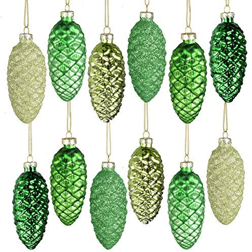 Tannenzapfen-Dekorationen, Weihnachtsdekorationen, bemalte Glas-hängende Weihnachtskugeln, Ornamente für Weihnachtsbaum, Festivals, Feiertage, Neujahrsdekoration, Weihnachtsanhänger(12 Stück, grün)