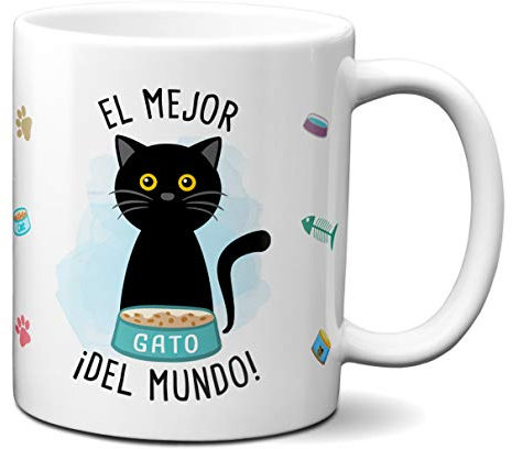 Planetacase - Taza Gato Personalizada - Regalo Original para Amantes de Gatos - 330mL, Apta para Microondas y Lavavajillas - Comun Negro, Cerámica