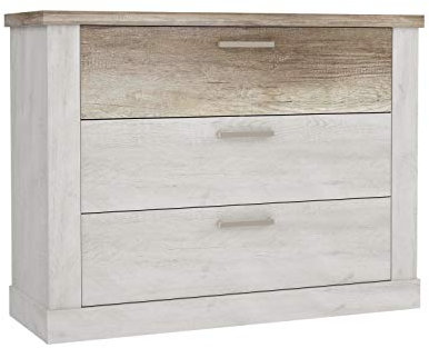 FORTE DURO Kommode mit 3 Schubladen, Holzwerkstoff, Pnie Weiß /Antikeiche, 119,6 x 90,3 x 41,3 cm