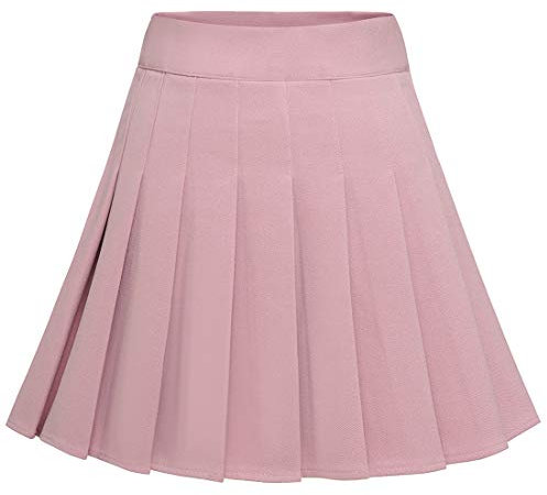 Dressystar Jupe Basique Femme Extensible Patineur Patineuse Pom-Pom Girl Mini Jupe Plissée Rose L