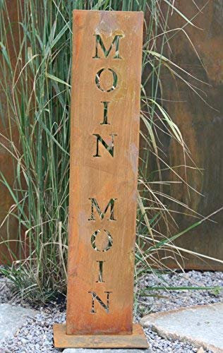 Rostikal Moin Moin Schild 100 cm Rost Deko Garten Stele Edelrost Gartendekoration auf Bodenplatte
