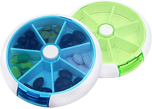 2 Stück Tablettenbox 7 Tage, BetterJonny Rotierende Pillendose 7 tage Medikamentenbox Pillenbox Tablettendose Wochendosierer Tabletten Wochenbox 7 Fächer um Vitamin- und Medikamente aufzubewahren