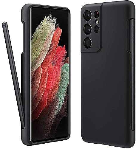 Vitodo Custodia per Galaxy S21 Ultra con portapenna, cover in silicone liquido con slot per stilo (S-Pen non inclusa), anti-impronte, protezione antiurto militare per Samsung S21 Ultra 5 g, nero