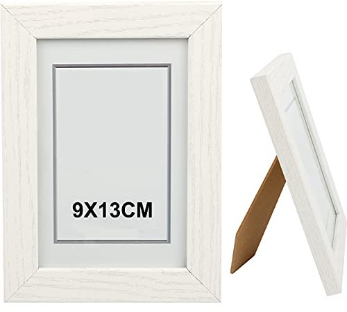 H HANSEL HOME Holz Bilderrahmen 9x13cm, Holz Fotorahmen Weiß mit Glasplatte für Tisch und Wand