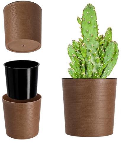 KADAX Blumentopf mit Holzspänen, eleganter Übertopf mit Einlage, Topf, Gartenschale, Blumenkübel, Blumentopfschutz für Wohnzimmer, Büro (⌀ 30cm, Braun)