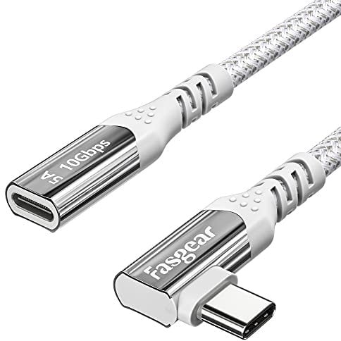 Fasgear Short USB C Extension Cable for Thunderbolt 3 10Gbps USB 3.1 Type C Male to Female Extended Braided Cord Charging & Sync Adapter Compatible for M1 Mac-ook Pro Air i-Pad PSVR2 (1.6ft, White)