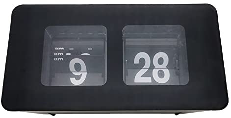 TourKing Flip Clock Classic Retro Vintage Clock Digital Flip Down Clock Digital Number Alarm Clock Desk Clock Shelf Clock for Office Home Decoration (Black)