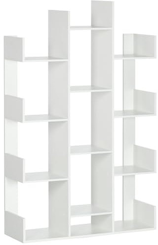HOMCOM Mobile Libreria ad Albero con 13 Ripiani, Libreria Scaffale Moderna in Legno per Soggiorno, Studio, Ufficio, Bianco