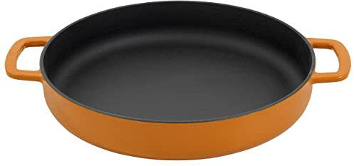 COMBEKK Cast Iron Dutch Oven Pan 100% Recycled 28 cm 2 Side Handles for All Hobs Orange