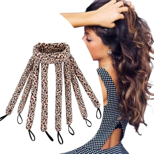 Heatless Curling Rod Leopard Print Heatless Curls Headband for Long Hair New Upgraded Skin No Heat Curler with Adjustable & Removable Rollers Girls & Women Use
