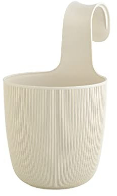ENGELLAND 1 x Blumentopf zum Hängen, integriertes Drainagesystem, Farbe: Beige, Ø 15 cm, Pflanztopf-Kübel, Hängetopf, widerstandsfähig, rund, wetterfest, Kunststoff