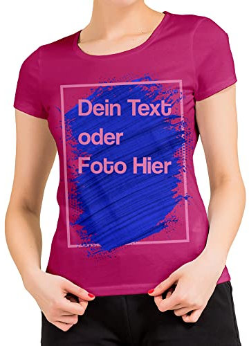 BLAK TEE Damen Personalisierbares T-Shirt Selbst Gestalten mit Foto und Text T-Shirt Fuchsie M