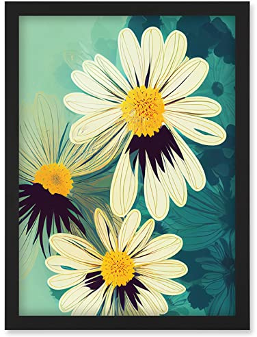 Doppelganger33 LTD Abstract Illustration Daisy Blossoms Flowers Painting Artwork Framed Wall Art Print A4