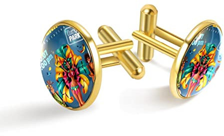 Personalisierte Gold Manschettenknöpfe für Smoking Shirt Brasilianische jährliche Karneval Festival Funkelnde Lichter Tänzer Musiker, 20mm*20mm, Edelstahl, Künstlicher Quarz