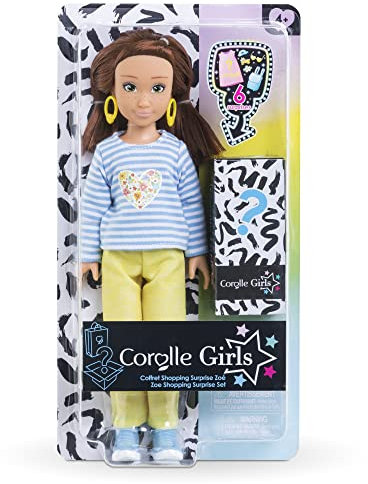 Corolle Girls Zoe Shopping Surprise, Ankleidepuppe mit Ohrringen und 6 Überraschungen, Vanilleduft, 28cm, ab 4 Jahre