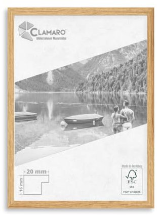 CLAMARO 'COLLAGE 20' Bilderrahmen 48x64 handgefertigt nach Maß | Eiche Catania | Moderner 20 mm breiter slim Design MDF Holzbilderrahmen inkl. Acrylglas, Rückwand und Aufhänger