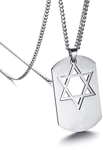 LuisFranklin Halskette Necklace Herren Damen Ketten Anhänger Schmuck Israel Symbol Davidstern Erkennungsmarke Anhänger Halskette Für Männer Religiöser Jüdischer Männlicher Schmuck Abnehmbarer Schmuck