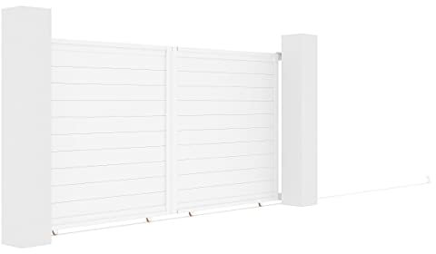 Vente-unique - Elektrisches Schiebetor L374 x H180 cm Vollaluminium Wei· - NAZARIO
