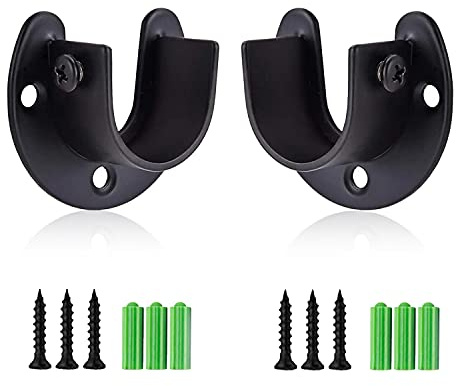 Stainless Steel Closet Rod Bracket, 1-1/2 Inch Diameter Closet Rod Holder 2 Pcs, Heavy Duty Curtain Rod Holder, Black Closet Rod Support with Screws