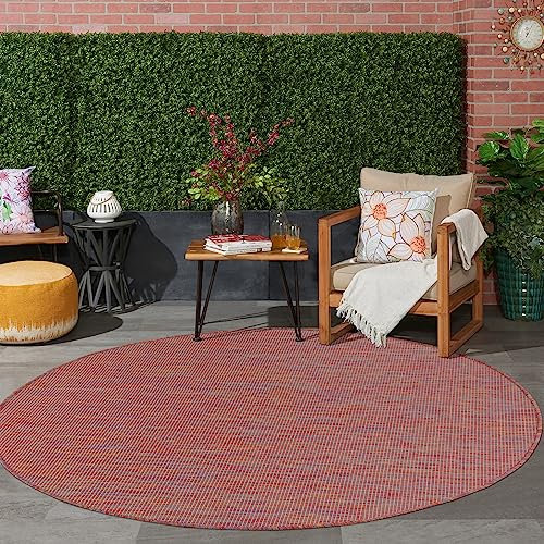 Jimri In- & Outdoor Teppich - Wetterfester Teppich für Balkon, Terrasse, Garten, Wohnzimmer, Küche - Strapazierfähiger Bodenteppich, Widersteht UV-Strahlen & Wasser - Größe 80 Rund, Regenbogen